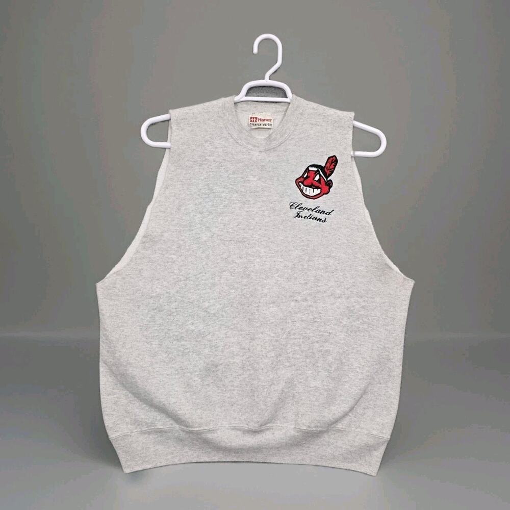Cleveland Indians Sweatshirt Mens Large Cutoff Tank Sweater 90s Gray Vintage MLB